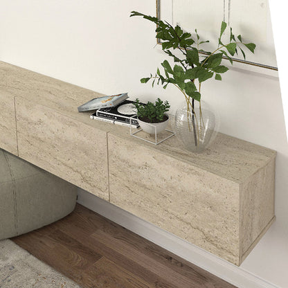 Wall-Mounted TV Unit Damla with LED Travertine Color 180x29.5x29.5