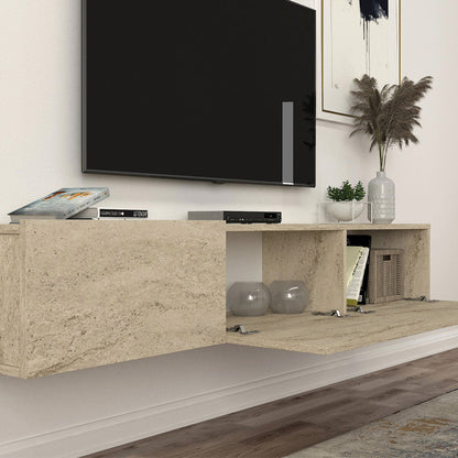 Wall-Mounted TV Unit Damla with LED Travertine Color 180x29.5x29.5
