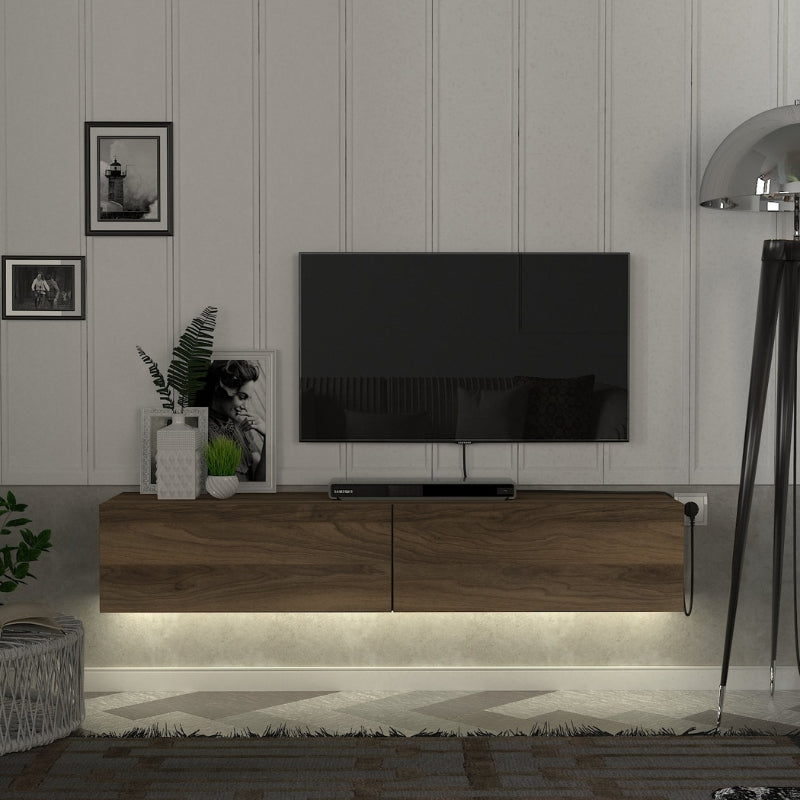 Έπιπλο Τηλεόρασης Επιτοίχιο Aristo με LED Χρώμα Καρυδί 135x31,6x25