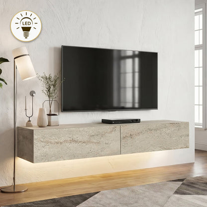 Έπιπλο Τηλεόρασης Επιτοίχιο Aristo με LED Χρώμα Travertine 135x31,6x25