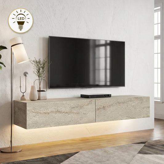 Έπιπλο Τηλεόρασης Επιτοίχιο Aristo με LED Χρώμα Travertine 135x31,6x25