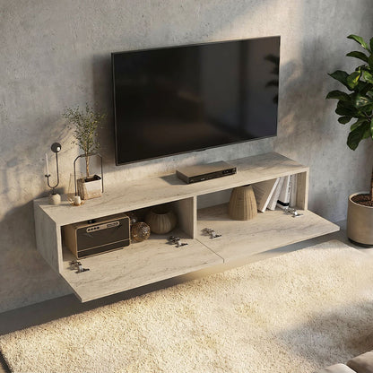 Έπιπλο Τηλεόρασης Επιτοίχιο Aristo με LED Χρώμα Travertine 135x31,6x25
