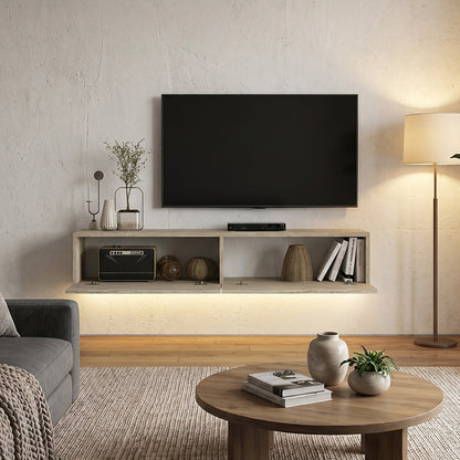 Έπιπλο Τηλεόρασης Επιτοίχιο Aristo με LED Χρώμα Travertine 135x31,6x25