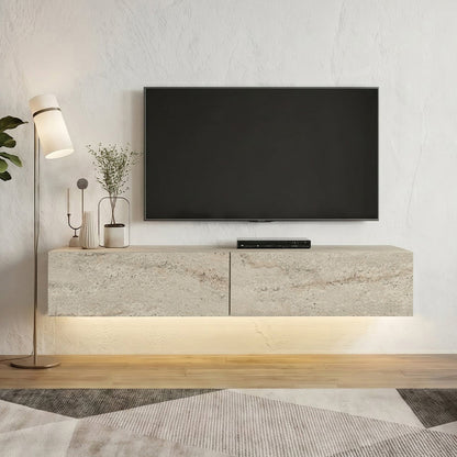 Έπιπλο Τηλεόρασης Επιτοίχιο Aristo με LED Χρώμα Travertine 135x31,6x25