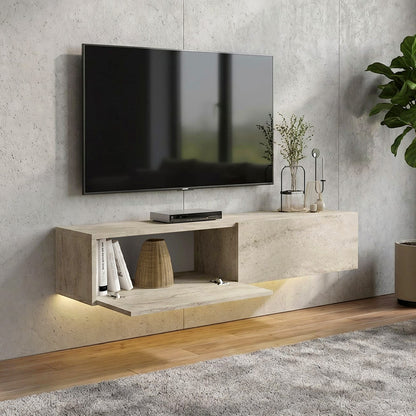 Έπιπλο Τηλεόρασης Επιτοίχιο Aristo με LED Χρώμα Travertine 135x31,6x25