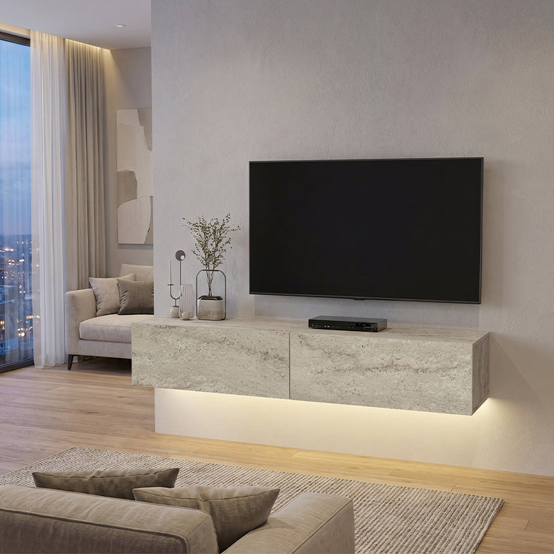 Έπιπλο Τηλεόρασης Επιτοίχιο Aristo με LED Χρώμα Travertine 135x31,6x25