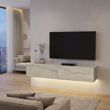 Έπιπλο Τηλεόρασης Επιτοίχιο Aristo με LED Χρώμα Travertine 135x31,6x25
