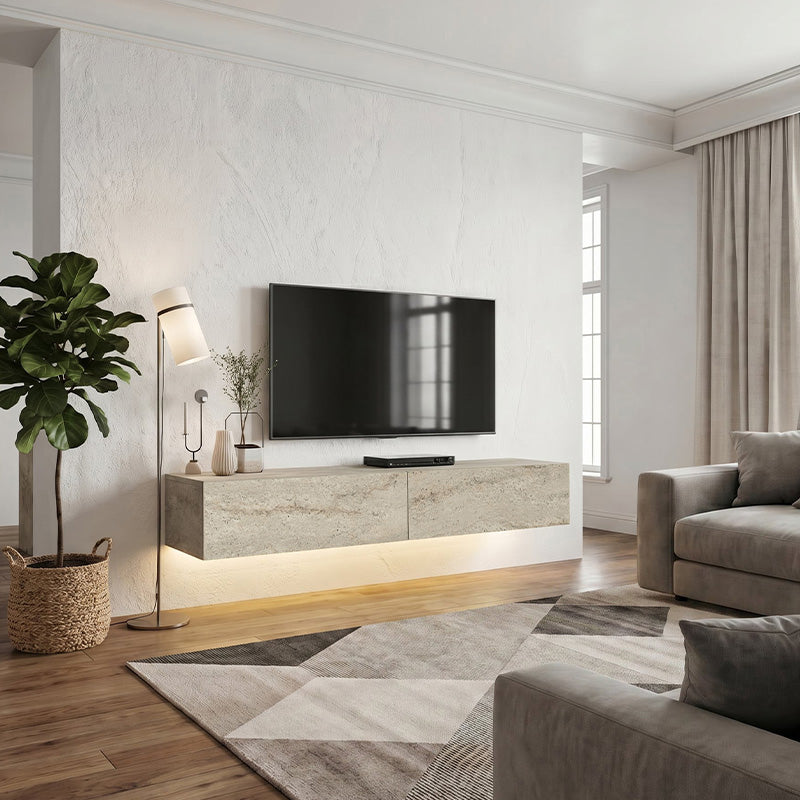 Έπιπλο Τηλεόρασης Επιτοίχιο Aristo με LED Χρώμα Travertine 135x31,6x25
