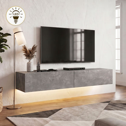 Έπιπλο Τηλεόρασης Επιτοίχιο Aristo με LED Χρώμα Γκρι Σκυροδέματος 135x31,6x25