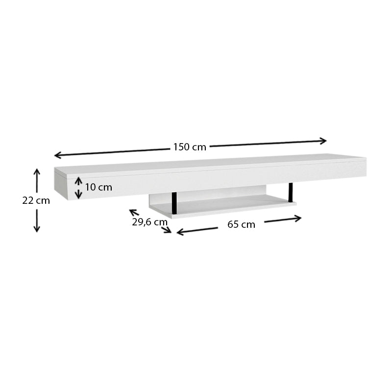 Έπιπλο Τηλεόρασης Επιτοίχιο Albares από Μελαμίνη με LED Χρώμα Λευκό 150x29,6x22