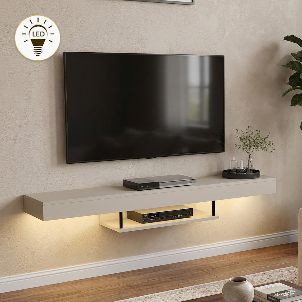 Έπιπλο Τηλεόρασης Επιτοίχιο Albares με LED Χρώμα Sandstone 150x29,6x22