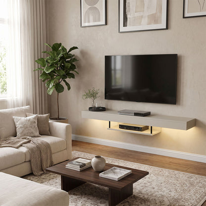 Έπιπλο Τηλεόρασης Επιτοίχιο Albares με LED Χρώμα Sandstone 150x29,6x22