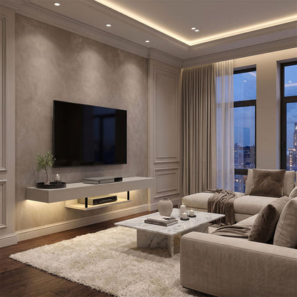 Έπιπλο Τηλεόρασης Επιτοίχιο Albares με LED Χρώμα Sandstone 150x29,6x22
