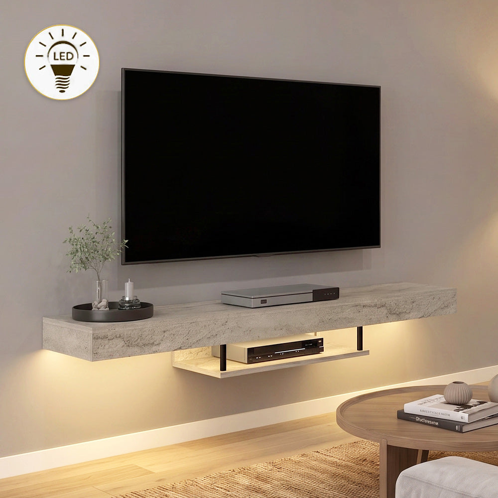 Έπιπλο Τηλεόρασης Επιτοίχιο Albares με LED Χρώμα Travertine 150x29,6x22