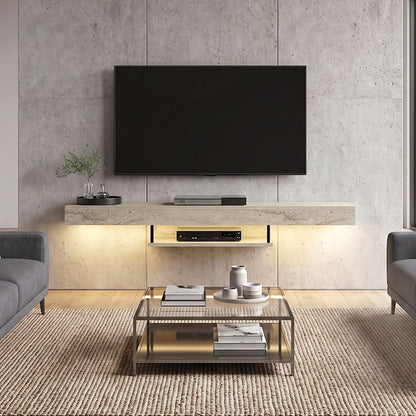 Έπιπλο Τηλεόρασης Επιτοίχιο Albares με LED Χρώμα Travertine 150x29,6x22