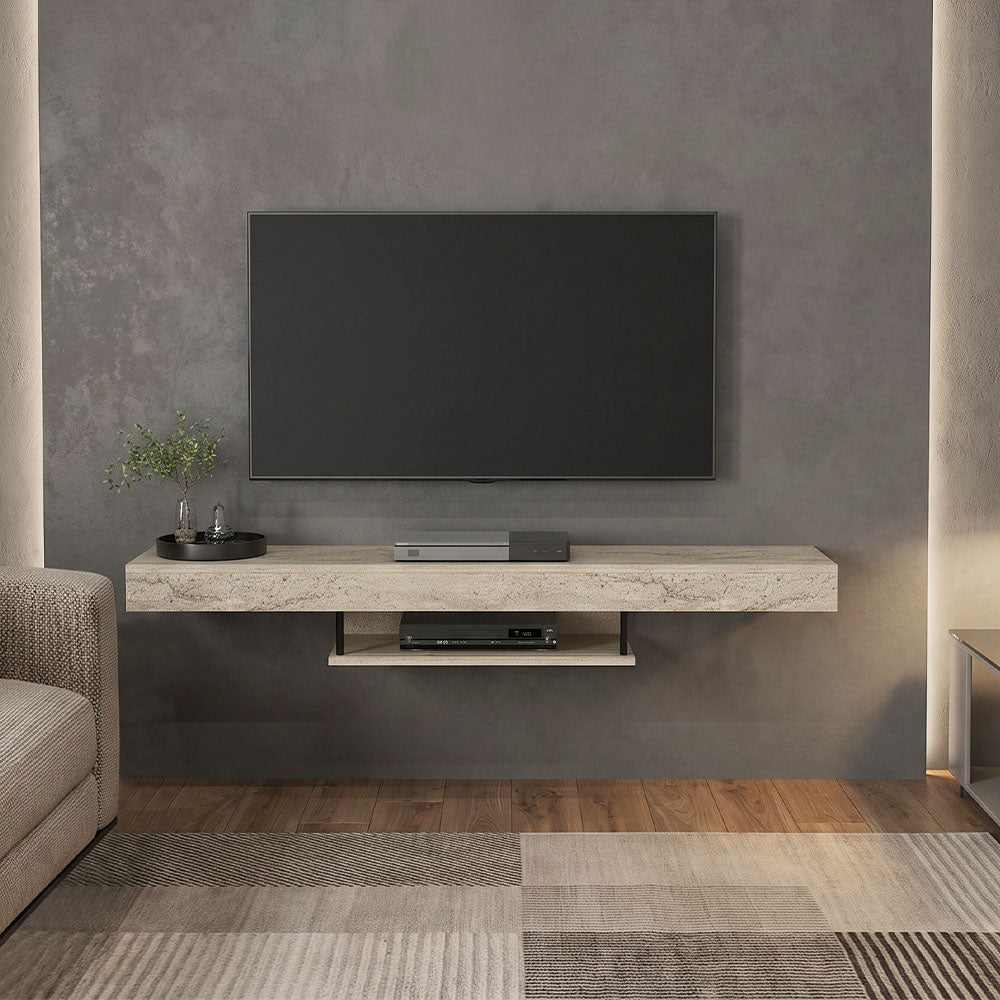 Έπιπλο Τηλεόρασης Επιτοίχιο Albares με LED Χρώμα Travertine 150x29,6x22