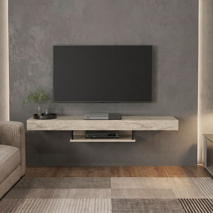 Έπιπλο Τηλεόρασης Επιτοίχιο Albares με LED Χρώμα Travertine 150x29,6x22