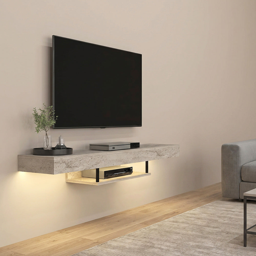 Έπιπλο Τηλεόρασης Επιτοίχιο Albares με LED Χρώμα Travertine 150x29,6x22