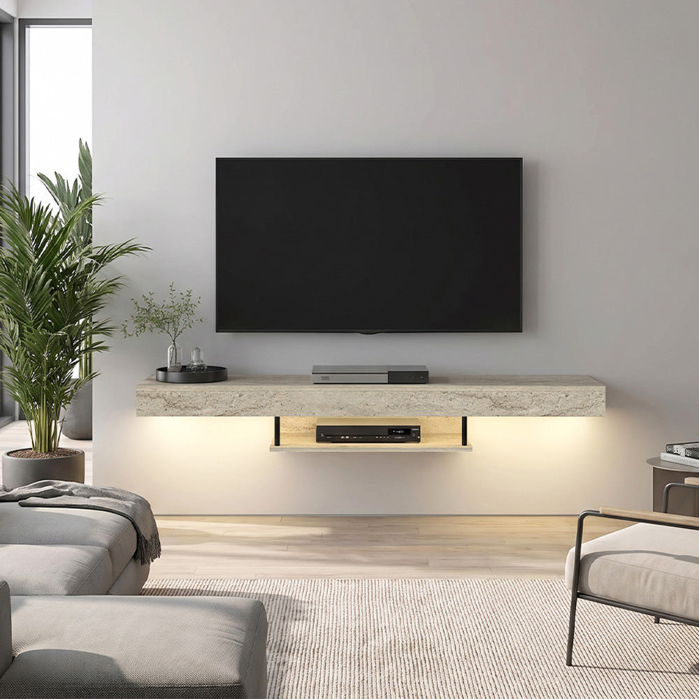 Έπιπλο Τηλεόρασης Επιτοίχιο Albares με LED Χρώμα Travertine 150x29,6x22