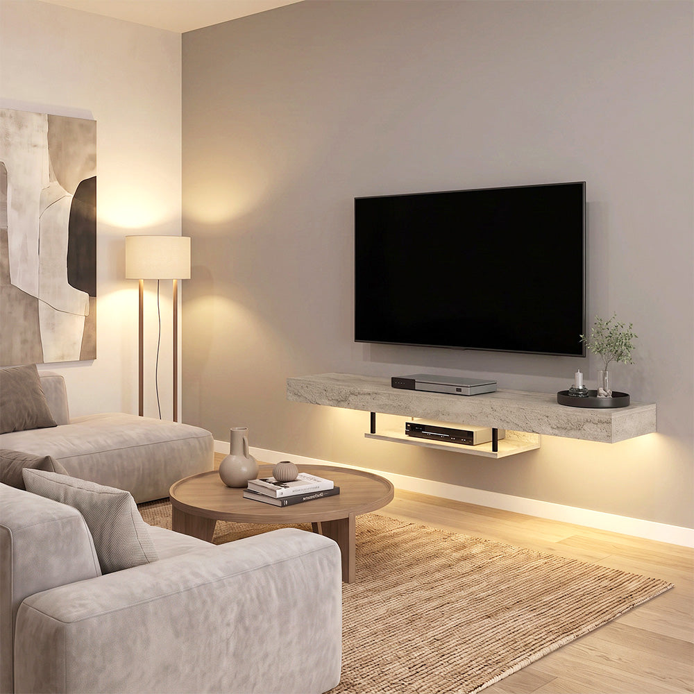 Έπιπλο Τηλεόρασης Επιτοίχιο Albares με LED Χρώμα Travertine 150x29,6x22