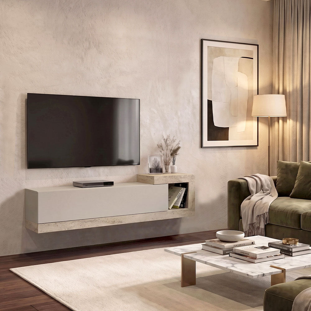 Έπιπλο Τηλεόρασης Επιτοίχιο Volare Χρώμα Sandstone - Travertine 150x29,6x38,6