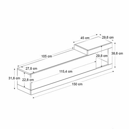Έπιπλο Τηλεόρασης Επιτοίχιο Volare Χρώμα Sandstone - Travertine 150x29,6x38,6