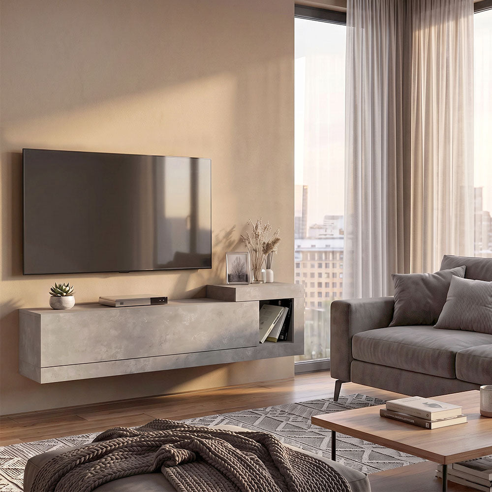 Έπιπλο Τηλεόρασης Επιτοίχιο Volare Χρώμα Γκρι Σκυροδέματος 150x29,6x38,6