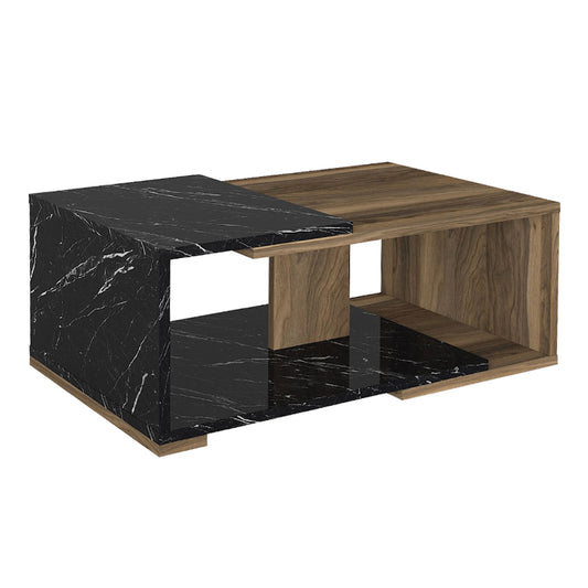 Τραπεζάκι Σαλονιού Mareta Χρώμα Μαύρο Εφέ Μαρμάρου - Καρυδί 81,8x50x35