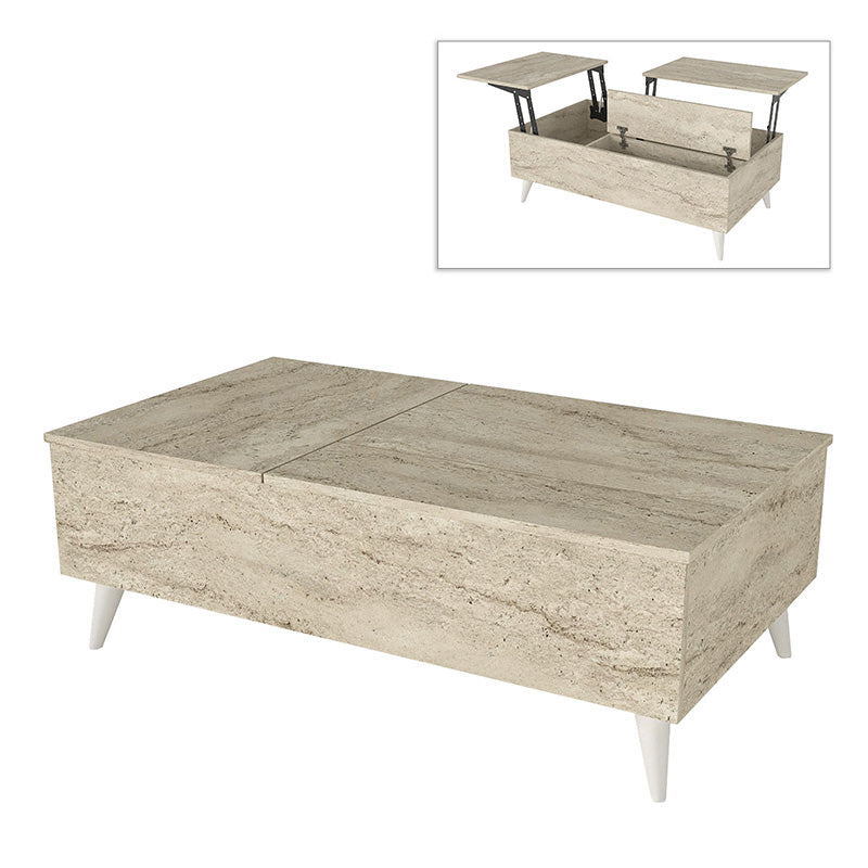 Τραπεζάκι Σαλονιού Roy με Σερβιτόρο Χρώμα Travertine 121x69x40
