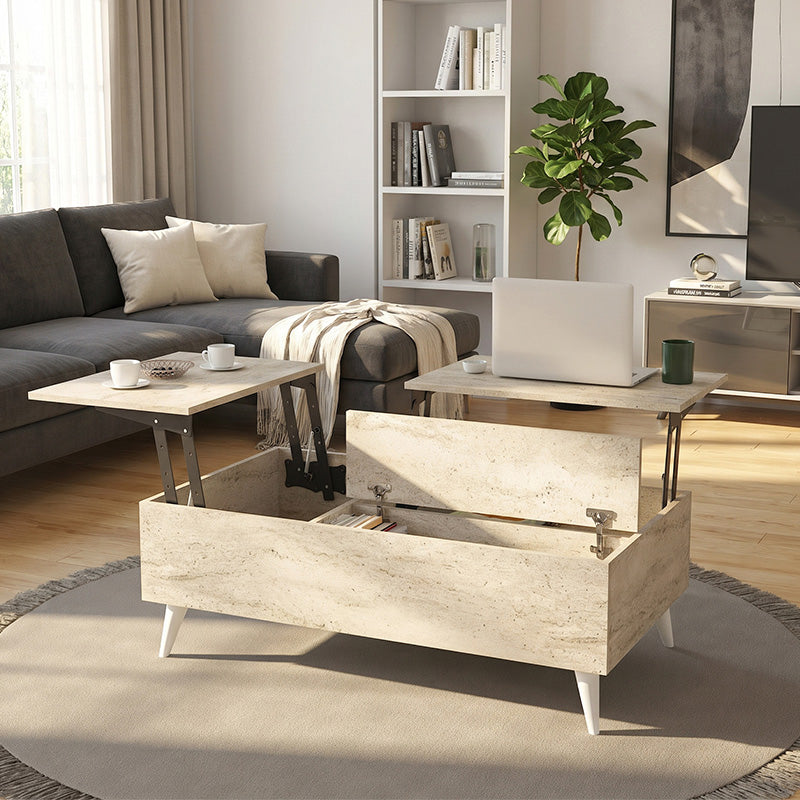 Τραπεζάκι Σαλονιού Roy με Σερβιτόρο Χρώμα Travertine 121x69x40