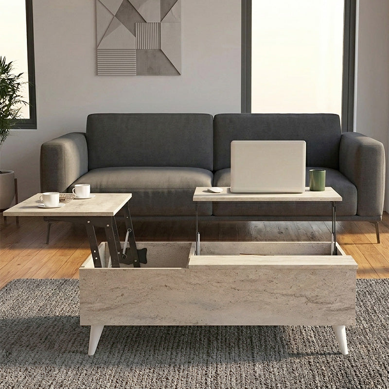 Τραπεζάκι Σαλονιού Roy με Σερβιτόρο Χρώμα Travertine 121x69x40