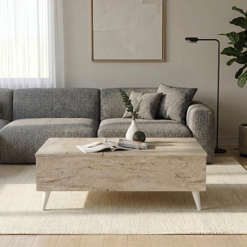 Τραπεζάκι Σαλονιού Roy με Σερβιτόρο Χρώμα Travertine 121x69x40