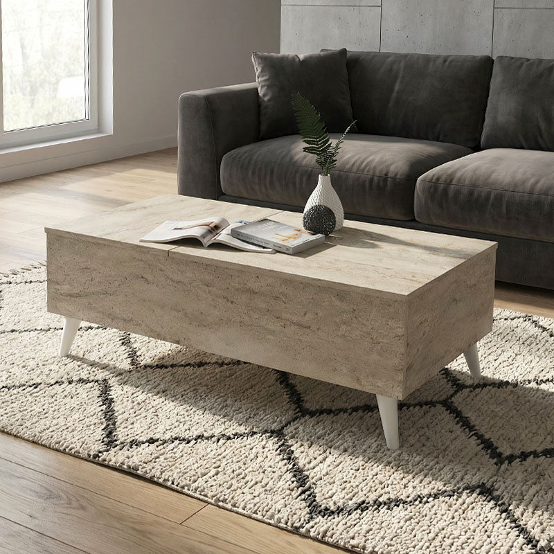 Τραπεζάκι Σαλονιού Roy με Σερβιτόρο Χρώμα Travertine 121x69x40
