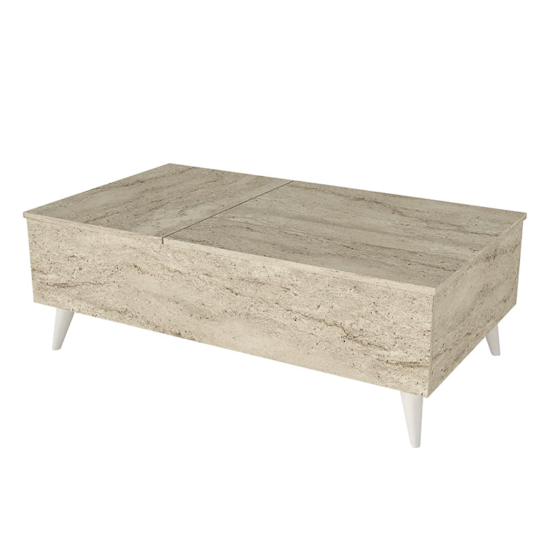 Τραπεζάκι Σαλονιού Roy με Σερβιτόρο Χρώμα Travertine 121x69x40