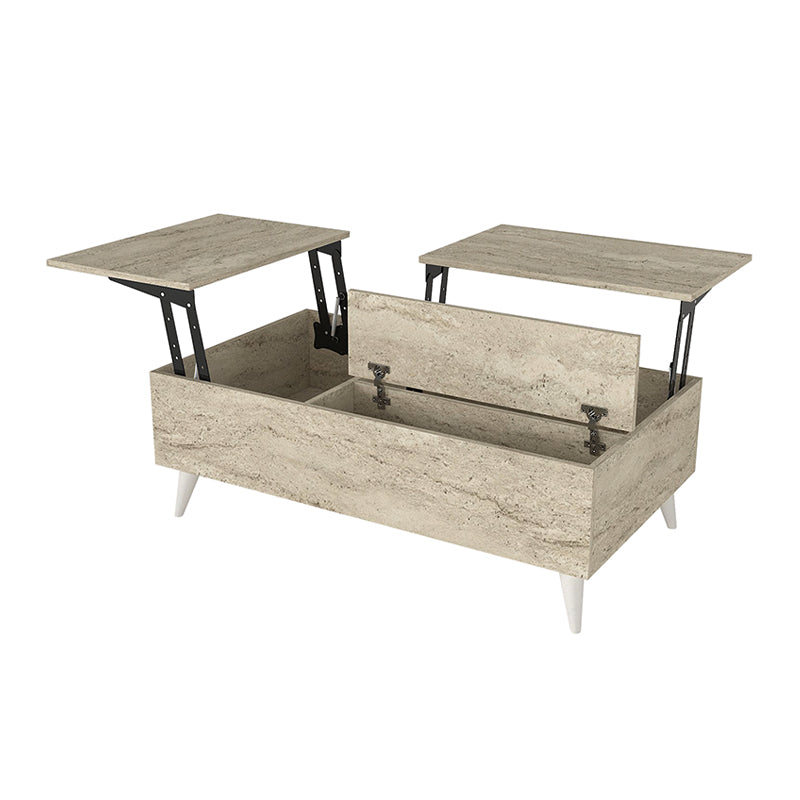 Τραπεζάκι Σαλονιού Roy με Σερβιτόρο Χρώμα Travertine 121x69x40