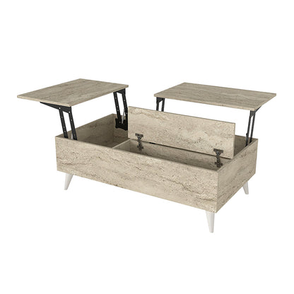 Τραπεζάκι Σαλονιού Roy με Σερβιτόρο Χρώμα Travertine 121x69x40