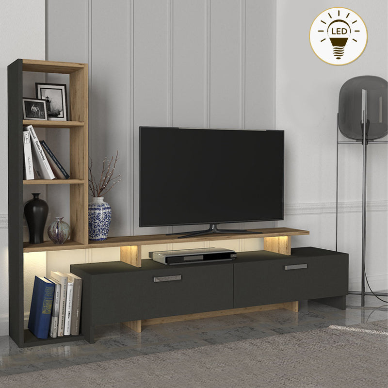 Σύνθεση Τηλεόρασης Simal με LED Χρώμα Ανθρακί - Sepet Oak 168,2x31,3x120