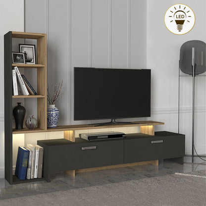 Σύνθεση Τηλεόρασης Simal με LED Χρώμα Ανθρακί - Sepet Oak 168,2x31,3x120