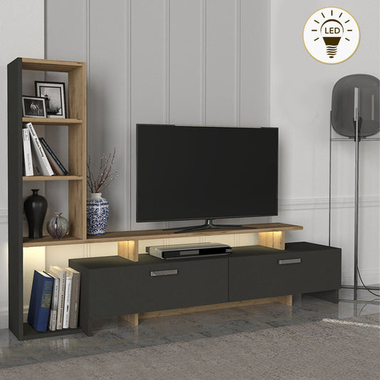 Σύνθεση Τηλεόρασης Simal με LED Χρώμα Ανθρακί - Sepet Oak 168,2x31,3x120
