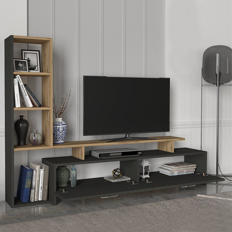 Σύνθεση Τηλεόρασης Simal με LED Χρώμα Ανθρακί - Sepet Oak 168,2x31,3x120