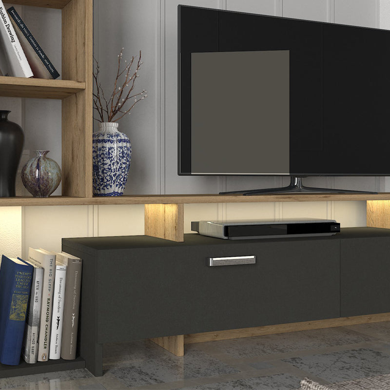Σύνθεση Τηλεόρασης Simal με LED Χρώμα Ανθρακί - Sepet Oak 168,2x31,3x120