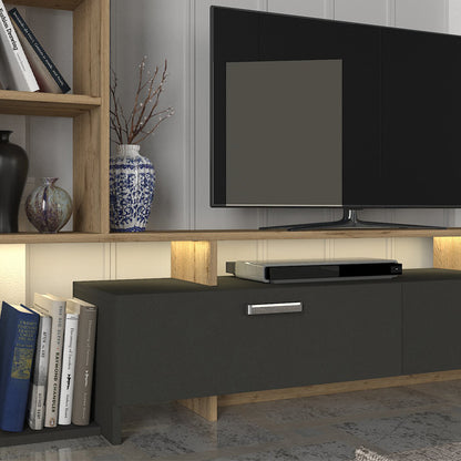 Σύνθεση Τηλεόρασης Simal με LED Χρώμα Ανθρακί - Sepet Oak 168,2x31,3x120
