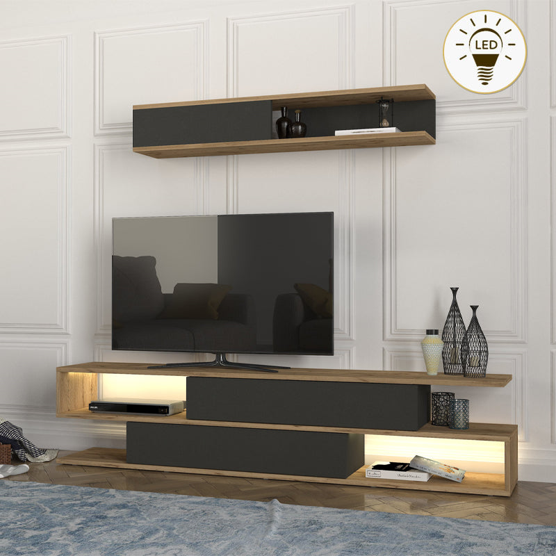 Σύνθεση Τηλεόρασης Manet με LED Χρώμα Sepet Oak - Ανθρακί 180x29,5x39