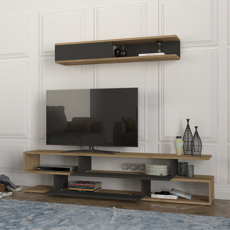 Σύνθεση Τηλεόρασης Manet με LED Χρώμα Sepet Oak - Ανθρακί 180x29,5x39