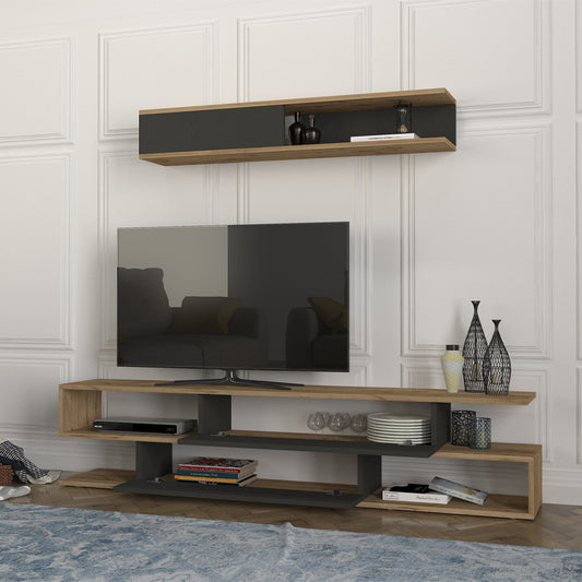 Σύνθεση Τηλεόρασης Manet με LED Χρώμα Sepet Oak - Ανθρακί 180x29,5x39