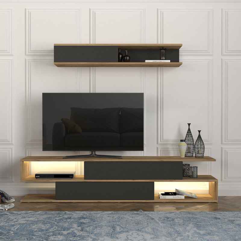 Σύνθεση Τηλεόρασης Manet με LED Χρώμα Sepet Oak - Ανθρακί 180x29,5x39