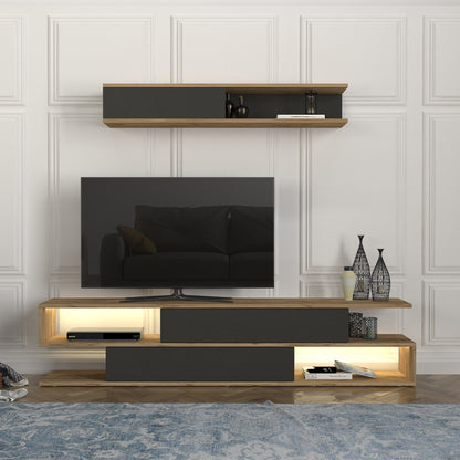 Σύνθεση Τηλεόρασης Manet με LED Χρώμα Sepet Oak - Ανθρακί 180x29,5x39