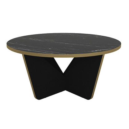 Τραπεζάκι Σαλονιού Lagerta Χρώμα Μαύρο Εφέ Μαρμάρου Ø75x35