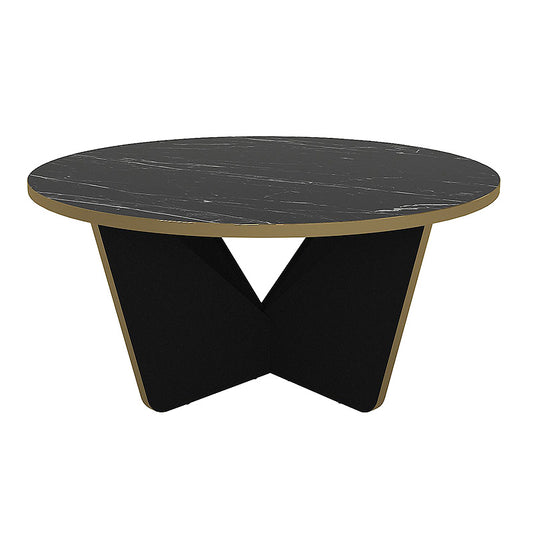 Τραπεζάκι Σαλονιού Lagerta Χρώμα Μαύρο Εφέ Μαρμάρου Ø75x35