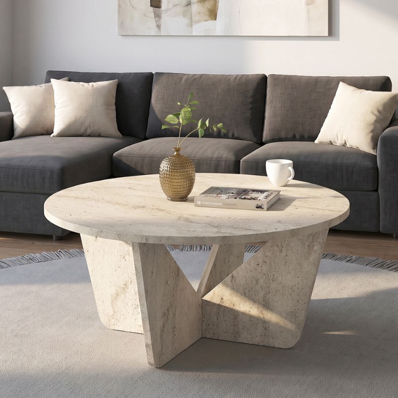 Τραπεζάκι Σαλονιού Lagerta Χρώμα Travertine Ø75x35